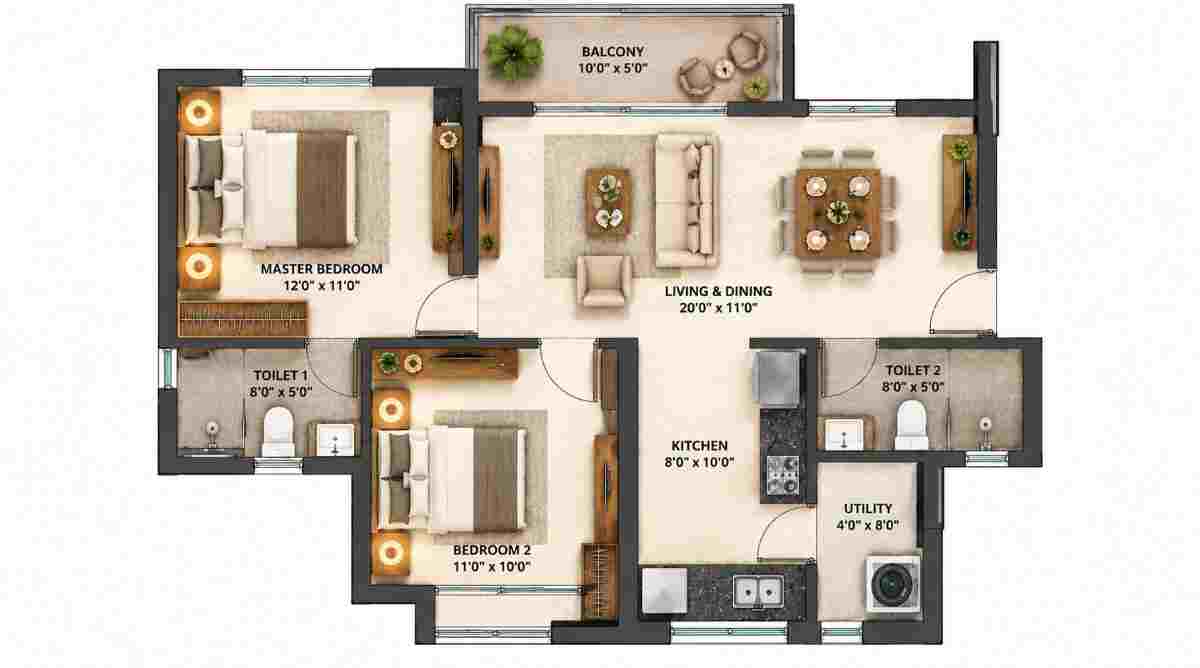 Adarsh Urbanite 2 BHK Floor Plan Adarsh Urbanite 2 BHK floor plan