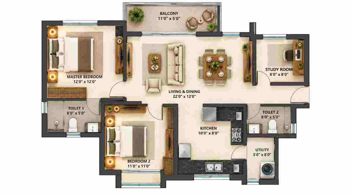 Adarsh Urbanite 3 BHK Floor Plan Adarsh Urbanite 3 BHK floor plan